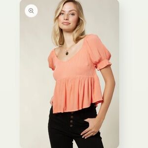 O'Neill Peach Puff Sleeve Blouse Isabelle Oversized Crop Top